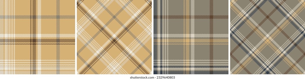 Check plaid set seamless pattern. Colored straight and oblique cage herringbone texture background. Striped wallpaper. Printing on fabric, shirt, textile, curtain and tablecloth. Vector 