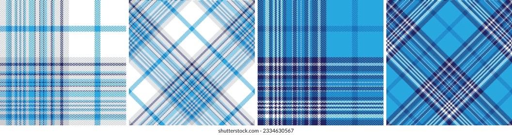 Check plaid set seamless pattern. Colored straight and oblique cage herringbone texture background. Striped wallpaper. Printing on fabric, shirt, textile, curtain and tablecloth. Vector 