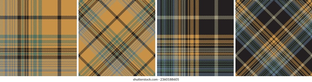 Check plaid set seamless pattern. Colored straight and oblique cage herringbone texture background. Striped wallpaper. Printing on fabric, shirt, textile, curtain and tablecloth. Vector 