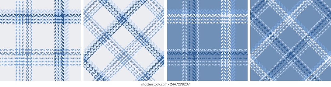 Check plaid set seamless pattern. Colored straight and oblique cage herringbone texture background. Striped wallpaper. Printing on fabric, shirt, textile, curtain and tablecloth. Vector 