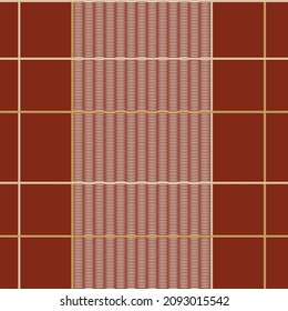 Check plaid, striped background in dark red, yellow and white. Fashion seamless pattern