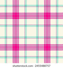 Check plaid texture of fabric seamless textile with a pattern tartan vector background in old lace and bright colors.
