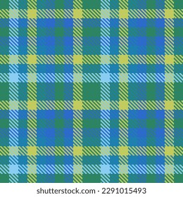Check plaid vector. Pattern fabric seamless. Texture textile tartan background in blue and lime colors.