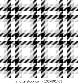 Check plaid vector pattern. Seamless tartan pixel check plaid in black, white, and grey for textile design.