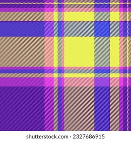 Check plaid vector of tartan seamless texture with a textile fabric pattern background in violet and lime colors.