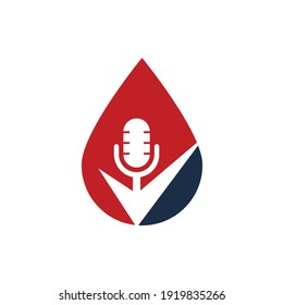 Check podcast drop vector logo design template. Podcast Check Icon Logo Design Element