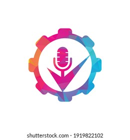 Compruebe la plantilla de diseño del logotipo vectorial del equipo podcast. Elemento de diseño de logotipo de marca de verificación de podcast