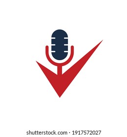  Überprüfen Sie die Vorlage für das Design des Podcast-Vektorlogos. Design-Element für Podcast-Kontrollzeichen