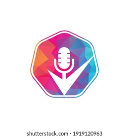 Check podcast vector logo design template. Podcast Check Icon Logo Design Element
