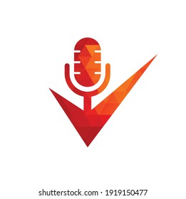 Check podcast vector logo design template. Podcast Check Icon Logo Design Element
