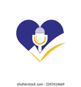 Check podcast vector logo design template. Microphone and tick icon design.