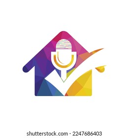 Check podcast vector logo design template. Microphone and tick icon design.