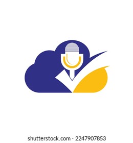 Check podcast vector logo design template. Microphone and tick icon design.