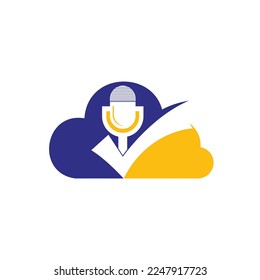Überprüfen Sie die Vorlage für das Design des Podcast-Vektorlogos. Mikrofon und Icon-Design.