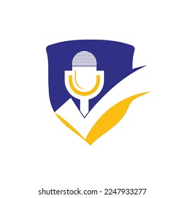 Check podcast vector logo design template. Microphone and tick icon design.