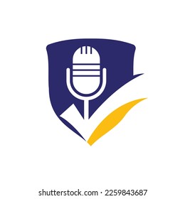 Überprüfen Sie die Vorlage für das Design des Podcast-Vektorlogos. Mikrofon und Icon-Design.