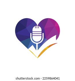 Check podcast vector logo design template. Microphone and tick icon design.