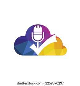 Überprüfen Sie die Vorlage für das Design des Podcast-Vektorlogos. Mikrofon und Icon-Design.