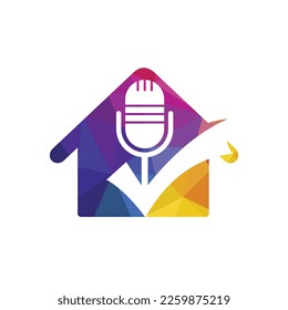 Check podcast vector logo design template. Microphone and tick icon design.