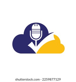 Comprobar plantilla de diseño del logotipo del vector del podcast. Diseño de iconos de micrófono y garrapatas.