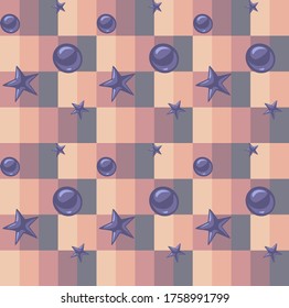 Check print, violet stars and balloons.
