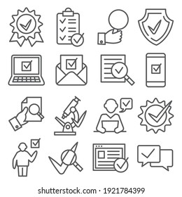 Check and quality line icons on white background