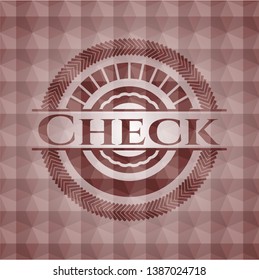 Check red seamless emblem with geometric pattern background.