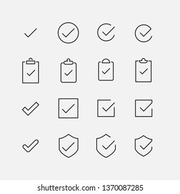 Check related vector icon set. Well-crafted sign in thin line style with editable stroke. Vector symbols isolated on a white background. Simple pictograms