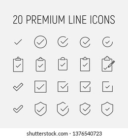 Check related vector icon set. Well-crafted sign in thin line style with editable stroke. Vector symbols isolated on a white background. Simple pictograms