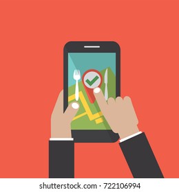 Check In At Restaurant On Smartphone Vector Illustration
