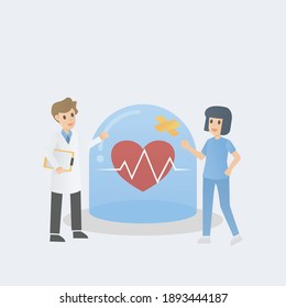 Check up risk and take care of heart disease by doctor and nurse team specialists,heart rate variability,heart attack,ischemic heart disease,coronary artery disease,healthcare medical concept,vector.