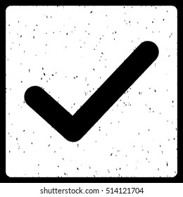 Check rubber seal stamp watermark. Icon vector symbol with grunge design and unclean texture. Scratched white ink sticker on a black background.