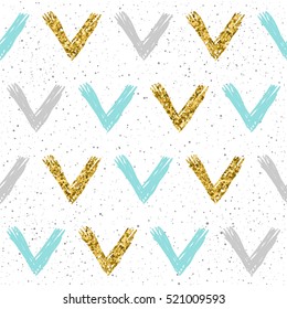 Check seamless background. Grey, blue and gold check. Abstract seamless pattern for card, book, banner, diary, menu cover, t-shirt, album, textile fabric, garment etc. Gold glitter texture