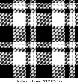 Check seamless background of plaid vector texture with a tartan textile pattern fabric in black and white colors.