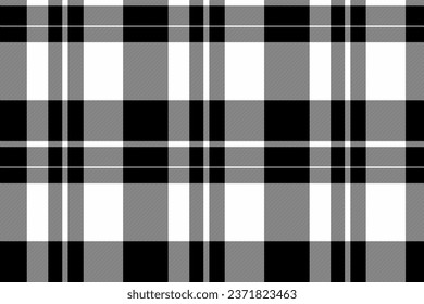 Compruebe el fondo sin fisuras de la tela de plástico textil con una textura de patrón vectorial tartán en colores blanco y negro.