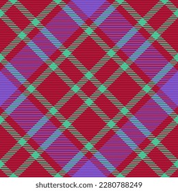 Check seamless fabric. Texture background vector. Plaid tartan textile pattern in turquoise and red colors.