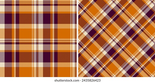Check seamless fabric of vector tartan textile with a background texture pattern plaid set in vintage colors.