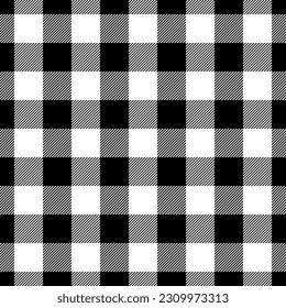 Check seamless pattern. Black checks on white background. Repeated gingham  geometric patern. Scottish style for design prints. Repeating texture checkered plaid. Repeat fabric. Vector illustration