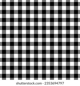 Check seamless pattern. Black checks on white background. Repeated gingham  geometric patern. Scottish style for design prints. Repeating texture checkered plaid. Repeat fabric. Vector illustration