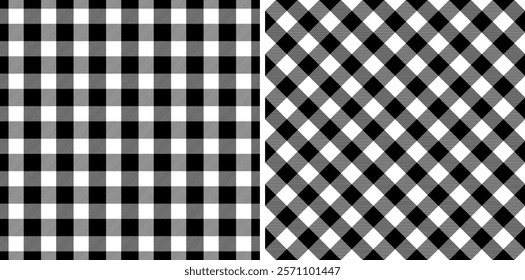 Check seamless pattern. Black checks background. Repeated gingham geometric patern. Tablecloth style for prints design. Repeating texture checkered plaid. Repeat chess fabric. Vector illustration