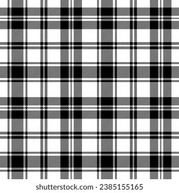 Check seamless pattern. Black plaid on white background. Repeated gingham geometric patern. Scottish style for design prints. Repeating texture checks plaids. Repeat fabric. Vector illustration