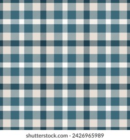 Check seamless pattern. Checks plaid blue color. Repeating tartan design. Repeated scottish flannel. Madras fabric prints. Neutral wool lattice. Repeat abstract ekose woven. Vector illustration