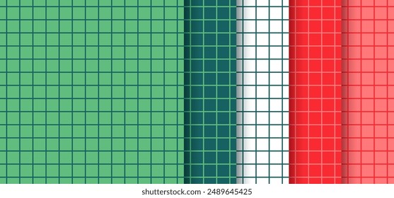 Check seamless pattern. Christmas backgrounds. Tartan checkered textures. Xmas red green wrapping papers. Set holiday plaid prints. New year festive backdrops with squares. Vector illustration