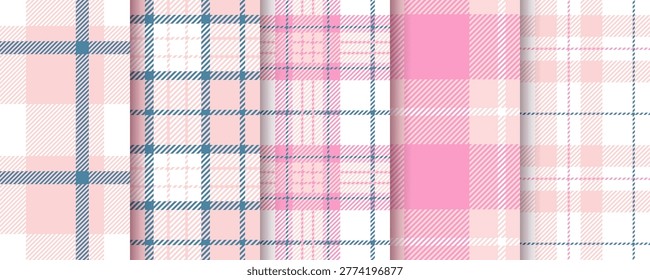 Check seamless pattern. Plaid pink background. Set gingham fabric print. Tartan shirt cloth. Flannel table cloth texture. Lumberjack tablecloth. Geometric checkered textile. Vector illustration