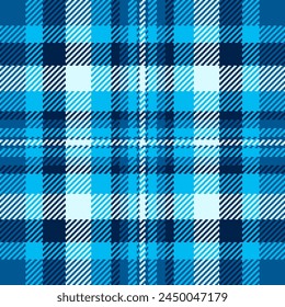 Compruebe el tartán sin costuras de la tela de fondo del patrón con una textura textil de cuadros de Vector en colores brillantes y cian.