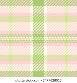 Check seamless textile of vector tartan fabric with a pattern background plaid texture in light and green colors.