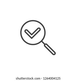 Check search outline icon. linear style sign for mobile concept and web design. Magnifying glass and check mark simple line vector icon. Symbol, logo illustration. Pixel perfect vector graphics