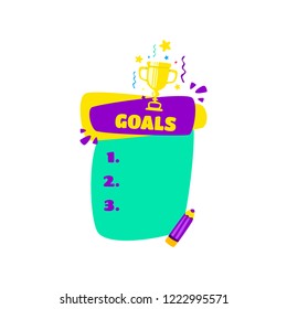 Check sheet goals. Several items written. Vector cartoon.