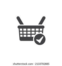 Check shopping basket vector icon. filled flat sign for mobile concept and web design. Basket and check mark glyph icon. Symbol, logo illustration. Vector graphics