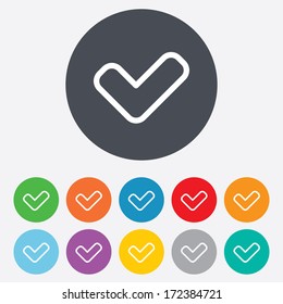 Check sign icon. Yes button. Round colourful 11 buttons. Vector